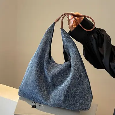 Women Denim Shoulder Tote Bag Large Capacity 2024