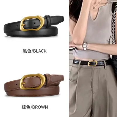 Women's Black Brown Gold Buckle Belt for Summer Matching Skirt