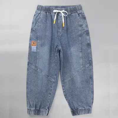 Men Cotton Denim Cropped Jeans Summer Casual