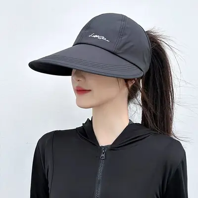 Women Anti-UV Sun Hat Black Large Brim