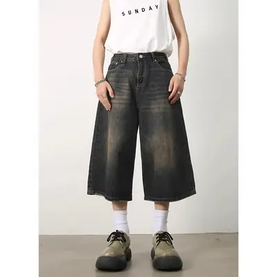 American Style Washed Denim Shorts Men