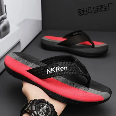 Men's Red Black Flip Flops Summer Sandals
