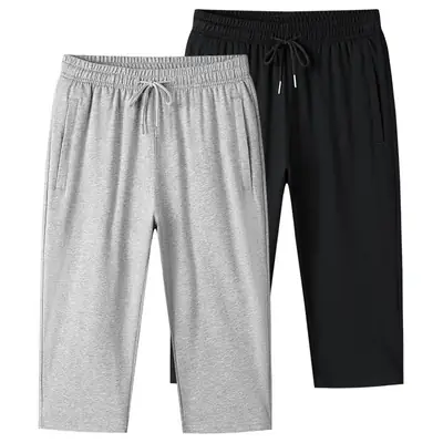 Men Grey Pure Cotton Capri Shorts Loose Fit