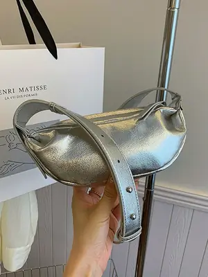 Silver Pleated Shoulder Bag for Women 2024