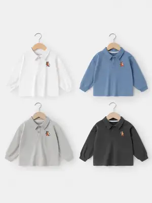 Boys Pure Cotton Polo Shirt Long Sleeve Grey