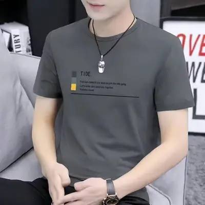 Men Grey T-shirt Short Sleeve Summer 2024