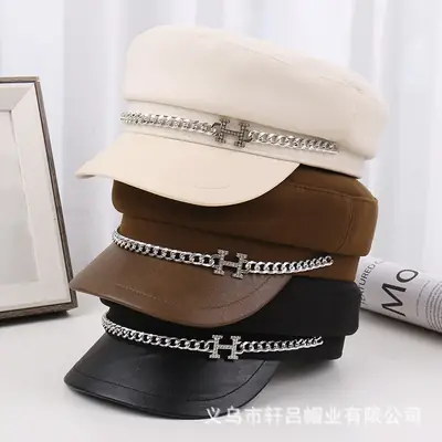 New H Chain Sunshade Flat Cap Women Brown