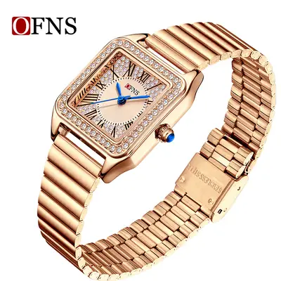 Oufani Square Watch Women Diamond Roman Numerals Quartz Wholesale