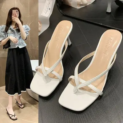 Women French Thong Stiletto Sandals White