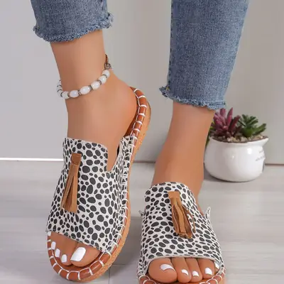 Women Leopard Print Flat Slippers Summer Sandals