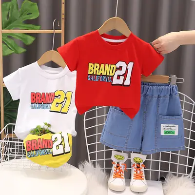 Boys Brand21 Red T-Shirt Blue Shorts 2-Piece Set