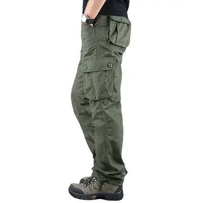 Men's Multi-Pocket Straight Leg Sports Pants Olive Korne