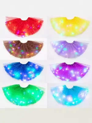 Orange Star Led Light-Up Puffy Tutu Skirt for Kids
