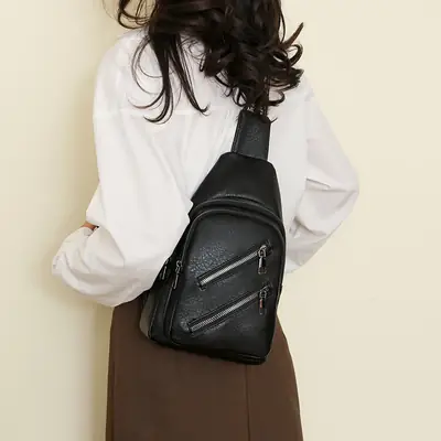 Women's PU Leather Chest Bag Beige Retro Style