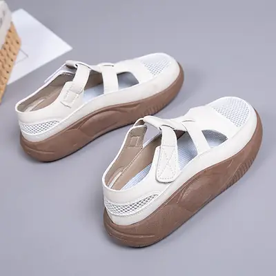 Women's 2025 Hollow White Sandals with Velcro Strap