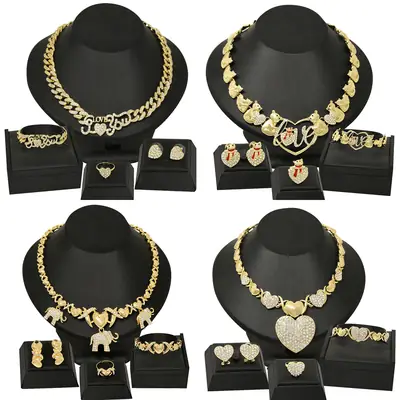Gold Heart Chain Necklace Set for Women