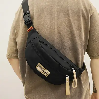 Women's Black Crossbody Shoulder Bag with Zipper Closure