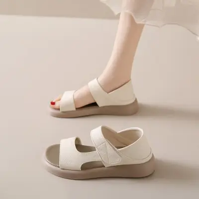 Women Beige Velcro Sandals Plus Size 2024