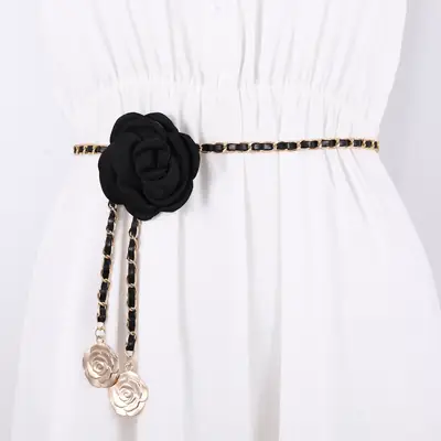 Black Rose Camellia Waist Chain for Women