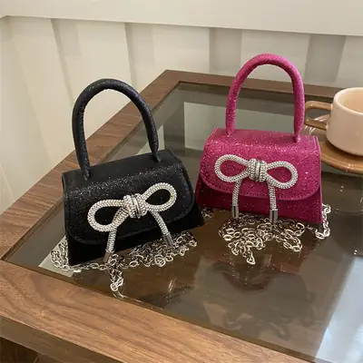 Silver Glitter Bow Shoulder Bag 2024