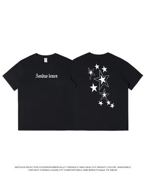 Men's Green Star Print T-Shirt Short Sleeve Cotton