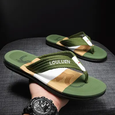 2024 Green Printed Beach Flip-flops for Men