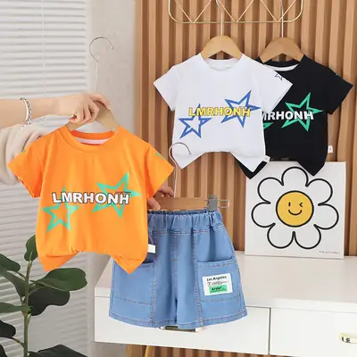 Children's Orange T-Shirt Shorts Set 2024 Summer