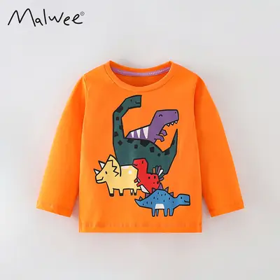 Malwee Boys Orange Dinosaur Sweatshirt Long Sleeve