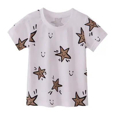 White T-Shirt for Boys with Smile & Star Print