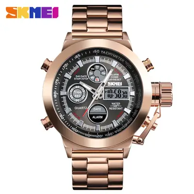 SKMEI Men's Stainless Steel Chronograph Watch with Dual Display