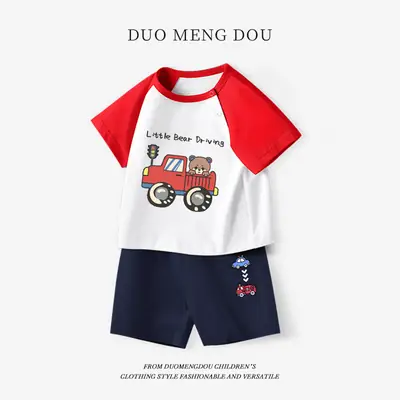 Boys Cotton 2-Piece Shorts Set Three Bears Print