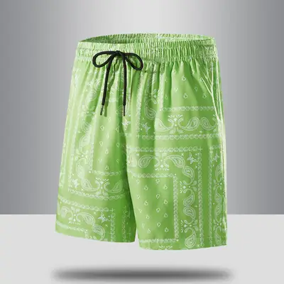 Men Blue Printed Cashew Flower Shorts Summer Casual Loose Fit