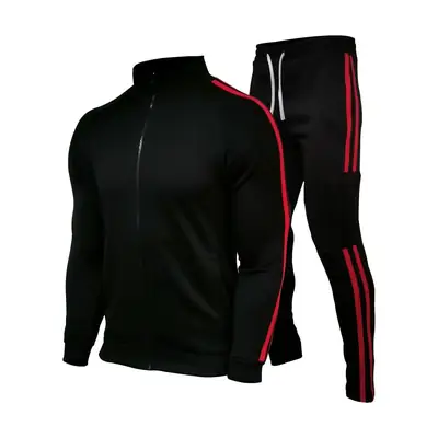 Men Black Red Track Suit Slim Fit Running Set
