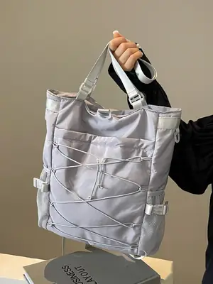 Women's Grey Nylon Shoulder Tote Bag 2024 New Commuter