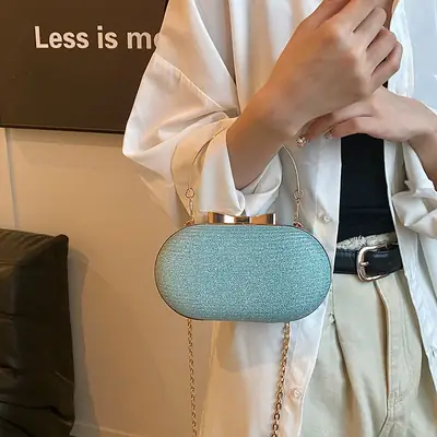 2024 New Women's Blue Textured Chain Shoulder Bag