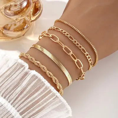 Golden Minimalist Cross-Country Bracelets Set of 5