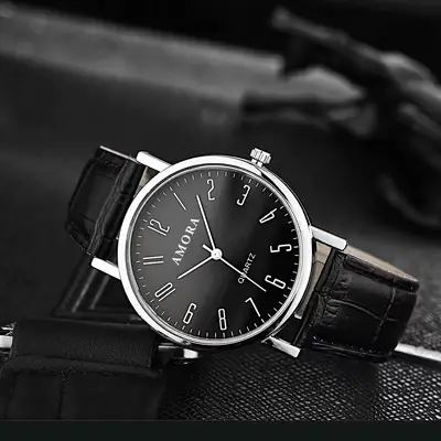 Men's Black Dial Quartz Watch for Business & College
