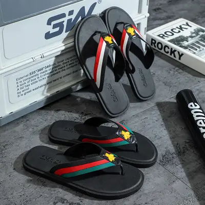 Men Korean Style Black Red Green Flip Flops 2024