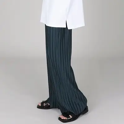 Men's Dark Blue Pleated Wide Leg Pants Loose Fit