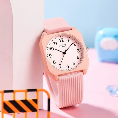 Pink Japanese Style Small Square Watch with Quartz Movement