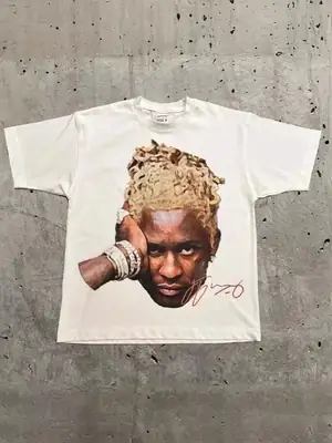 Men Y2K Gothic Print T-Shirt White Black
