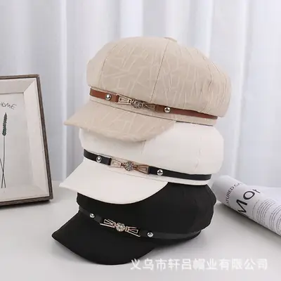 Women's Brown Japanese Hat with Embroidered Band