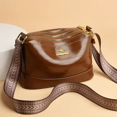 Black Women's Multi-Compartment Shoulder Crossbody Bag