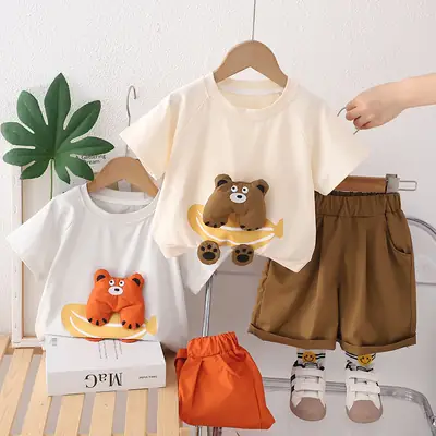 Baby Short Sleeve T-Shirt & Shorts Set Cream Brown 0-5Y