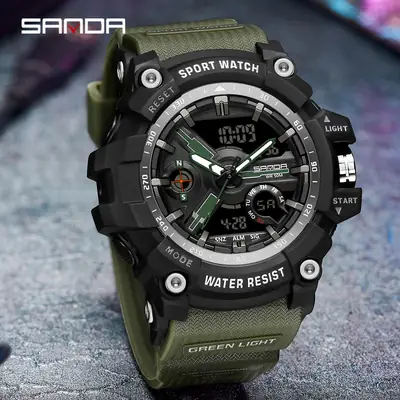 Sanda Waterproof Men's Green Light Digital Watch