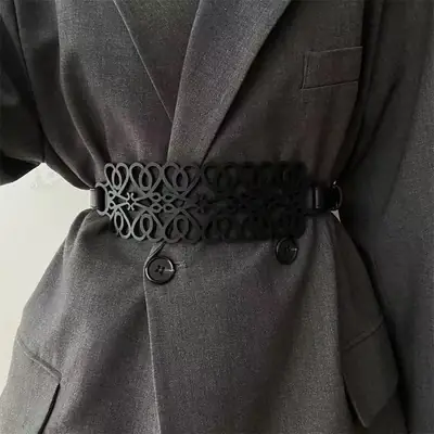 New Women's Hollow Belt Wide Waist Seal Black Adjustable