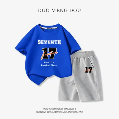 Kids Summer T-Shirt Set Pure Cotton Big Boy Sports Wear