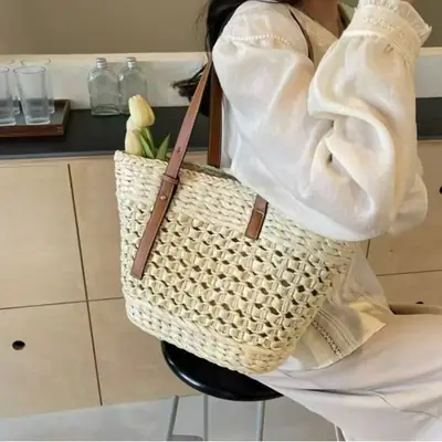 Women Straw Woven Beach Bag Large Capacity Single Shoulder