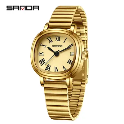 Sanda Women's Square Roman Scale Quartz Watch Brown Leather Strap