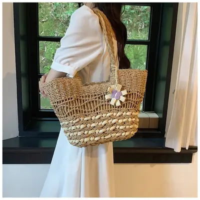 Hand-Woven Straw Bag for Women Beach Tote
